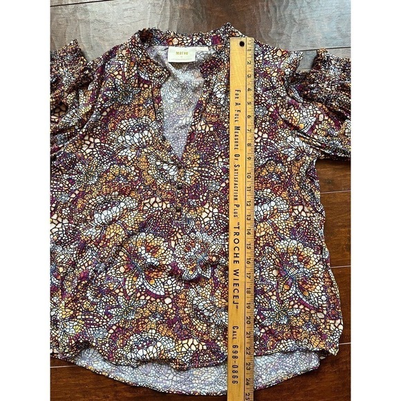 Maeve Anthropologie Mosaic Kaleidoscope Blouse V-Neck Long Sleeve Multicolor M - Picture 4 of 5